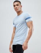 Asos Design Muscle Fit T-shirt With Contrast Sleeve Panels - Blue