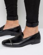 Asos Loafers In Black Leather With Stud Toecap - Black