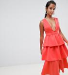 Asos Design Petite Tiered Prom Midi Dress - Pink