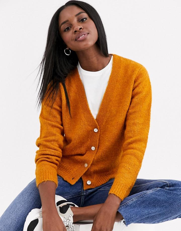 Jdy Textured Cardigan In Mustard-yellow