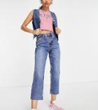 Topshop Petite Cotton Mid Blue Raw Hem Straight Jeans - Mblue-blues