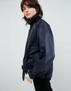Asos White Ruched Top With Sport Zip - Navy