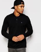 Asos Pique Long Sleeve Polo With Triangle Embroidery In Black - Black
