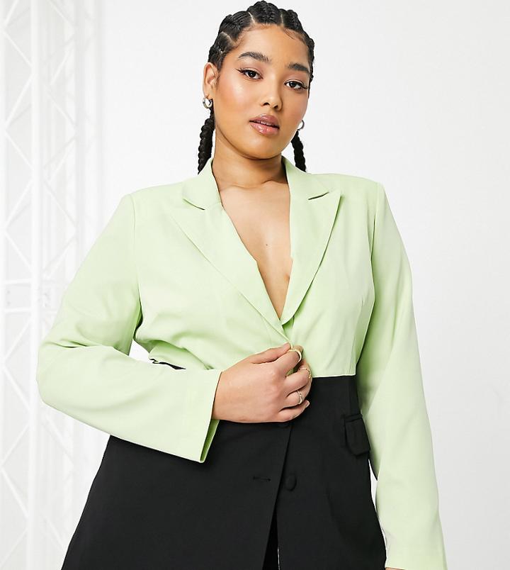Extro & Vert Plus Contrasting Black And Lime Blazer