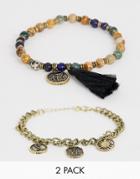 Reclaimed Vintage Inspired Bracelet Pack In Semi Precious Stone Exclusive To Asos - Gold