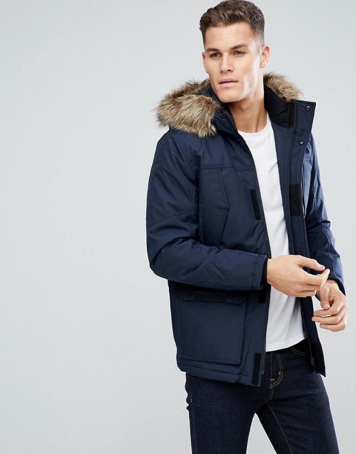 Jack & Jones Parka With Faux Fur Hood-navy