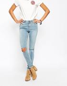 Asos Lisbon Skinny Midrise Jeans In Petal Bleach Out Wash With Busted Knees - Petal Bleach Out