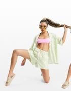 Asos Design Oversized Shirt In Green Zebra Print 3 Piece - Part Of A Set