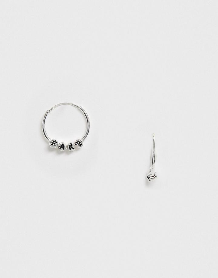 Asos Design 'fake News' Hoop Earrings In Silver Tone - Silver