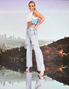 Asos Design X Millie Wide Leg Ripped Knee Jeans In Light Wash Blue-multi