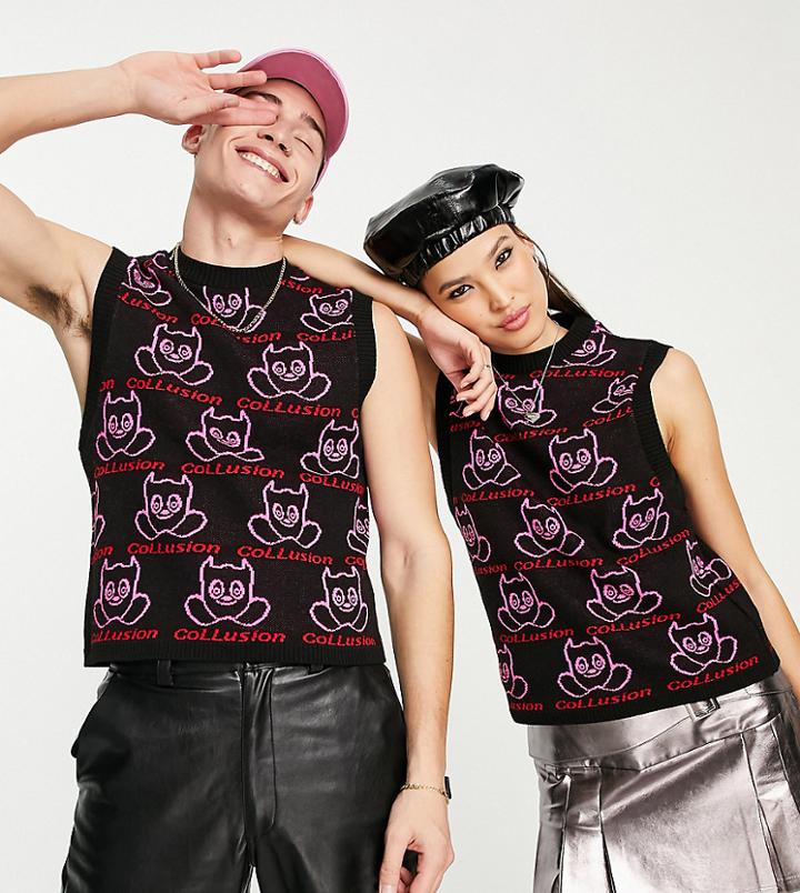 Collusion Unisex Knit Tank With Logo Jacquard Print-multi
