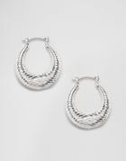 Nylon Chunky Etched Hoop Earrings - Silver