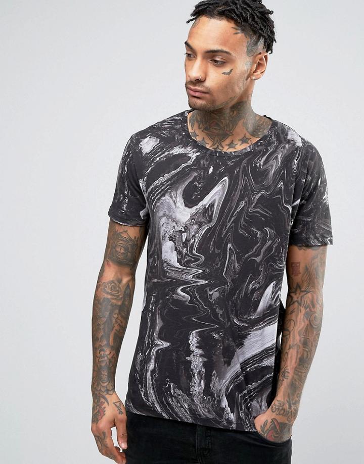 Religion Faded Swirl Print T-shirt - Black