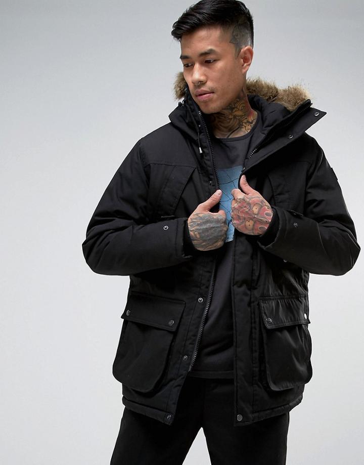 Element Fargo Parka With Faux Fur Hood In Black - Black