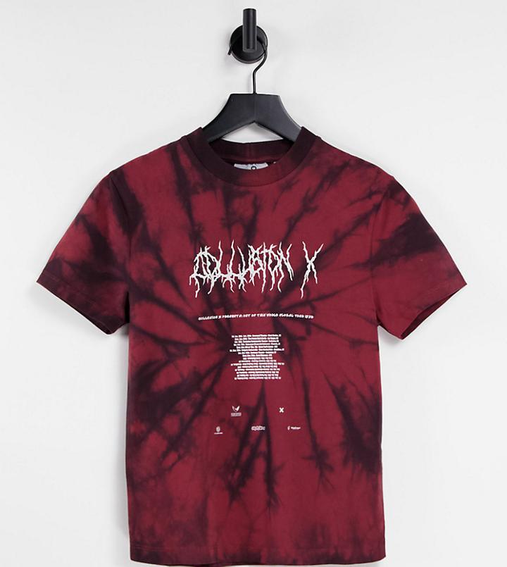 Collusion Unisex Vintage Fit T-shirt With Print And Tie-dye-red