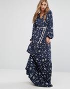 Tommy Hilfiger Tommyxgigi Compass Print Tie Waist Boho Maxi Dress - Navy
