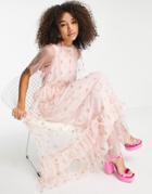 Sister Jane Maxi Dress In Tulle With Glitter Hearts-pink