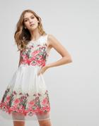 Rd & Koko Overlay Cami Dress With Floral Embroidery - Multi