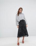 Lily And Lionel Pleated Midi Skirt In Celestial Print - Black