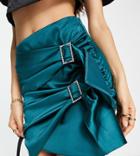 Asos Design Petite Satin Drape Mini Skirt With Rhinestone Buckle Trim In Teal-green