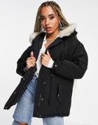 Na-kd Faux Fur Drawstring Jacket In Black