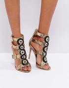 Forever Unique Cut Out Heeled Sandal With Gold Buckles - Black