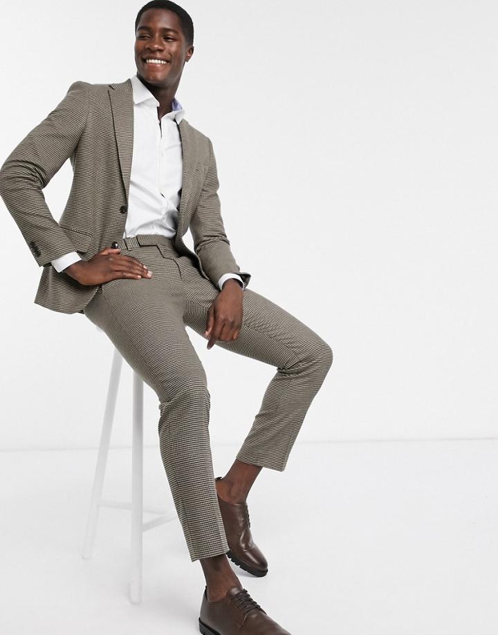 Moss London Skinny Puppytooth Suit Pants In Brown Check