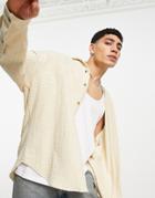 Asos Design Oversized Revere Shirt With Drop Shoulder And Roll Sleeve-neutral