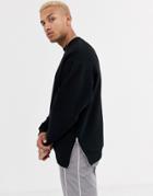 Asos Design Oversized Sweatshirt In Black With Silver Side Zips