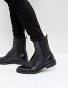 Zign Leather Tall Lace Up Boots In Black - Black