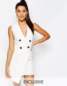 Naanaa Sleeveless Tuxedo Dress With Asymmetric Skirt - White