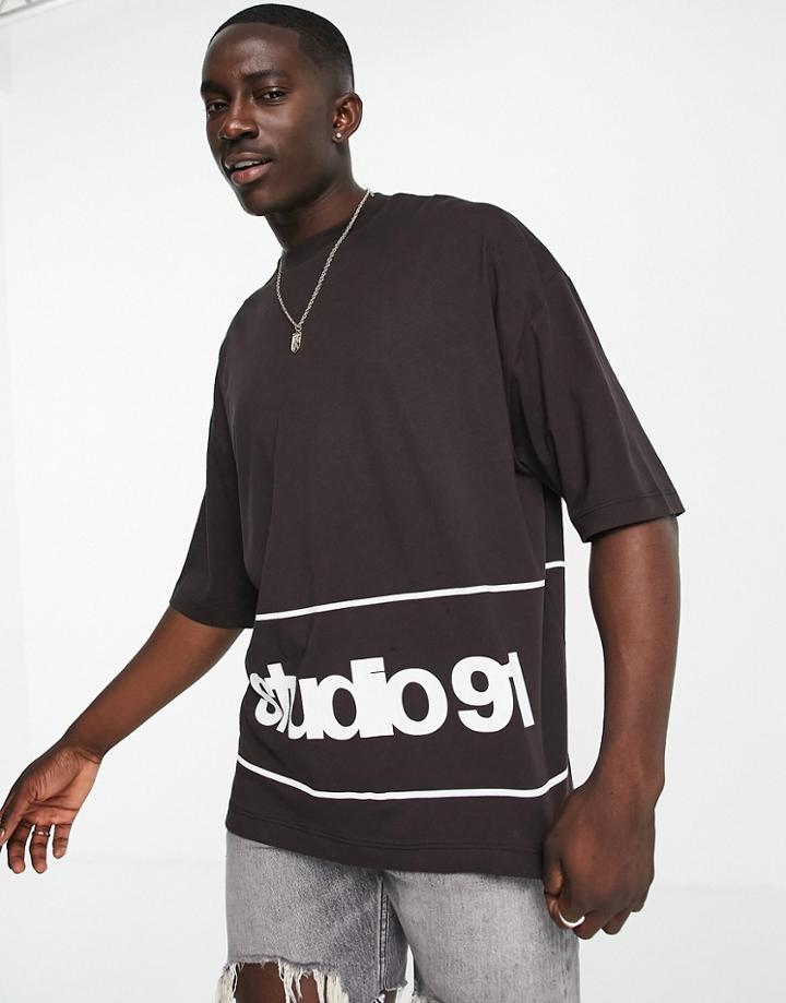 Asos Design Oversized T-shirt In Black With Front And Back Text Print