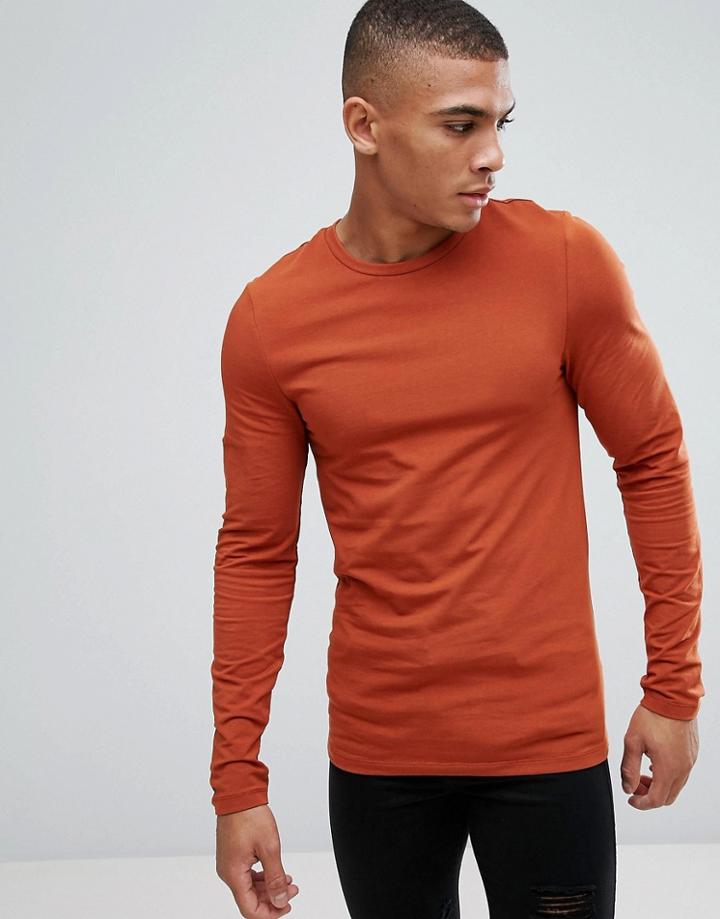 Asos Extreme Fitted Fit Long Sleeve T-shirt With Crew Neck - Brown