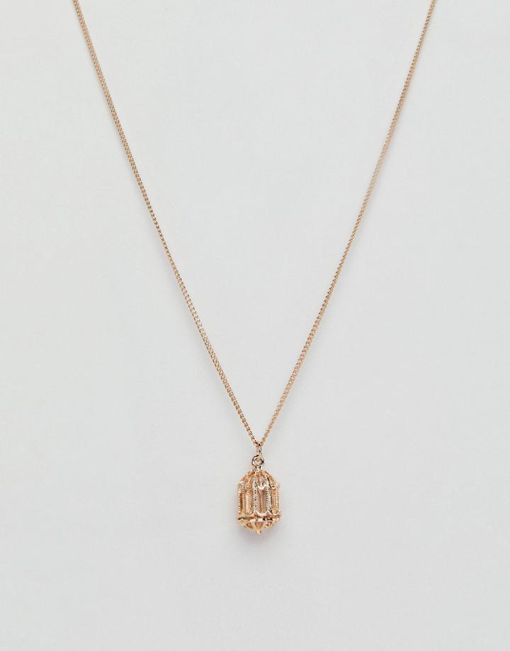 Asos Design Necklace With Vintage Style Birdcage Pendant In Gold - Gold
