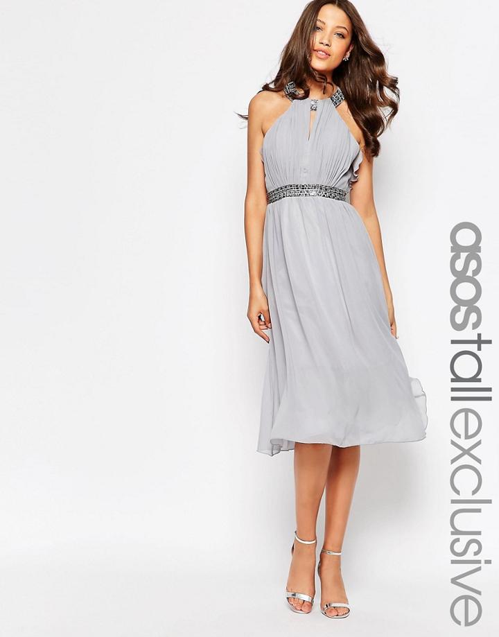 Little Mistress Tall Embellished Halter Skater Dress - Gray