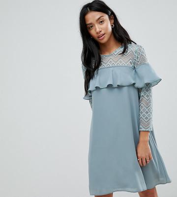 Elise Ryan Petite Shift Dress With Ruffle Detail-green