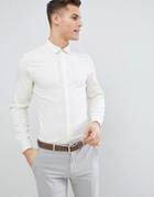 Asos Design Wedding Slim Herringbone Shirt With Double Cuff In Pale Yellow - Yellow