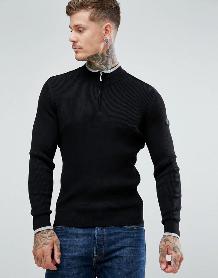 Ben Sherman Zipped High Neck Sweater - Black