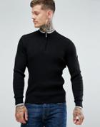 Ben Sherman Zipped High Neck Sweater - Black