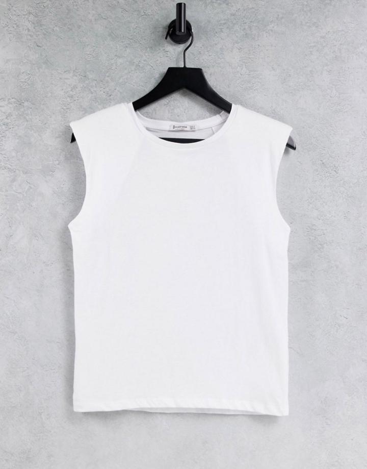 Stradivarius Round Neck Shoulder T-shirt In White