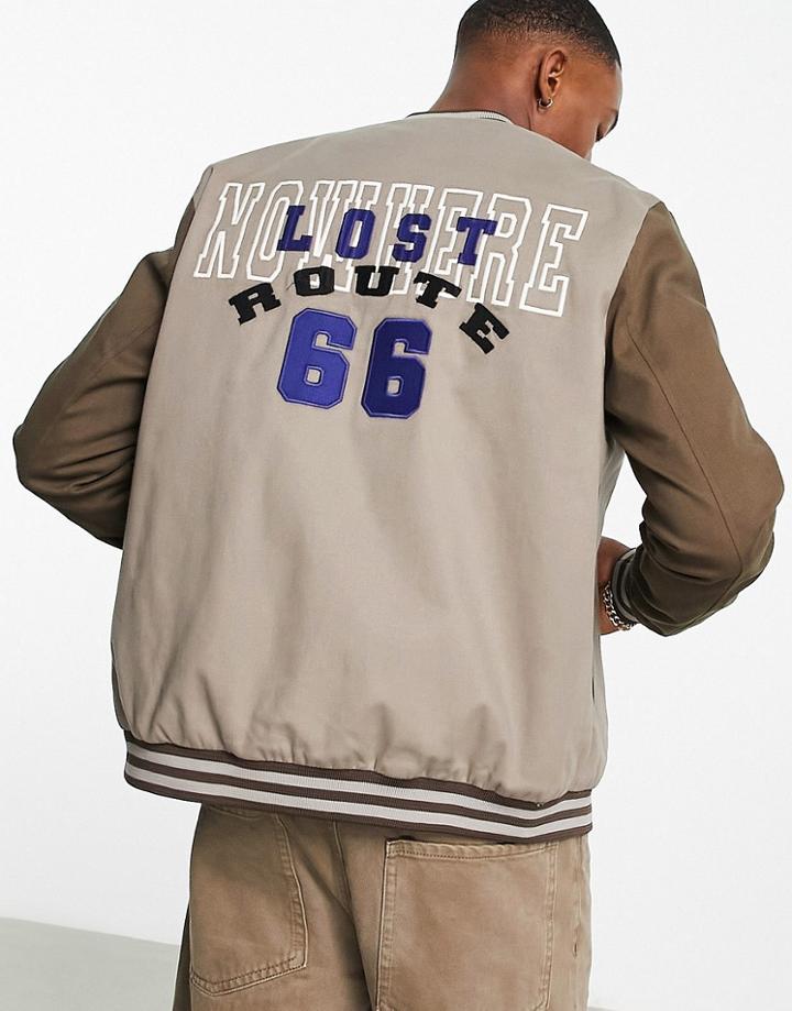 Bolongaro Trevor Collegiate Bomber Jacket In Stone-neutral