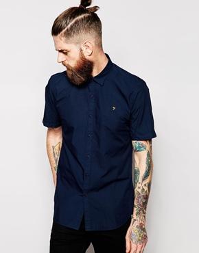 Farah Vintage Poplin Shirt Slim Fit Short Sleeves - Navy