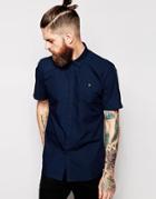Farah Vintage Poplin Shirt Slim Fit Short Sleeves - Navy