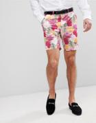 Asos Wedding Skinny Smart Shorts In Pink Floral Print - Pink