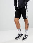 Asos Design Denim Shorts In Slim Black With White Side Stripe - Black