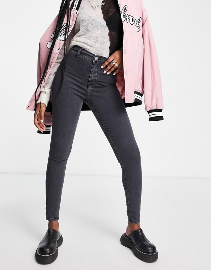 Topshop Joni Recycled Cotton Blend Jean In Washed Black