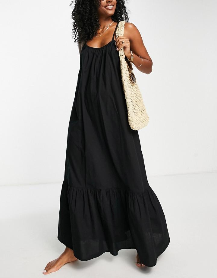 Asos Design Drop Hem Cami Maxi Beach Dress In Black