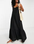 Asos Design Drop Hem Cami Maxi Beach Dress In Black