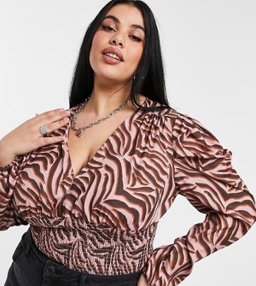 Chi Chi London Plus Polina Long Sleeved Top In Brown