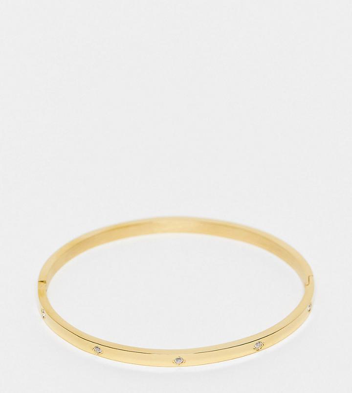 Asos Design Curve Stainless Steel Bangle With Crystal Design In Gold Tone